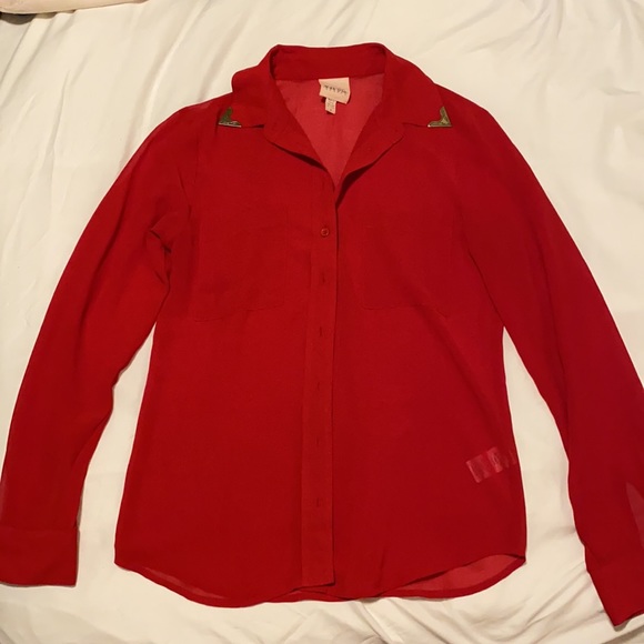 Red Sheer Western Collar Button Down Blouse Size S - Picture 8 of 8